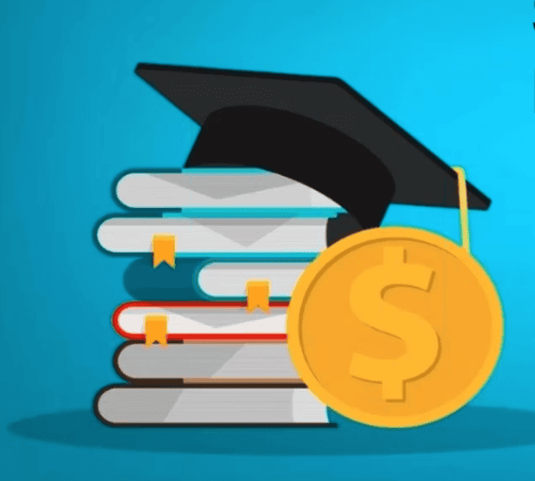 Graduate cap, books, and a dollar coin representing education funding and financial aid.